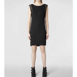 All Saints Eshi Vest Dress Fishnet Jeweled Little Black Dress Designer US size 0